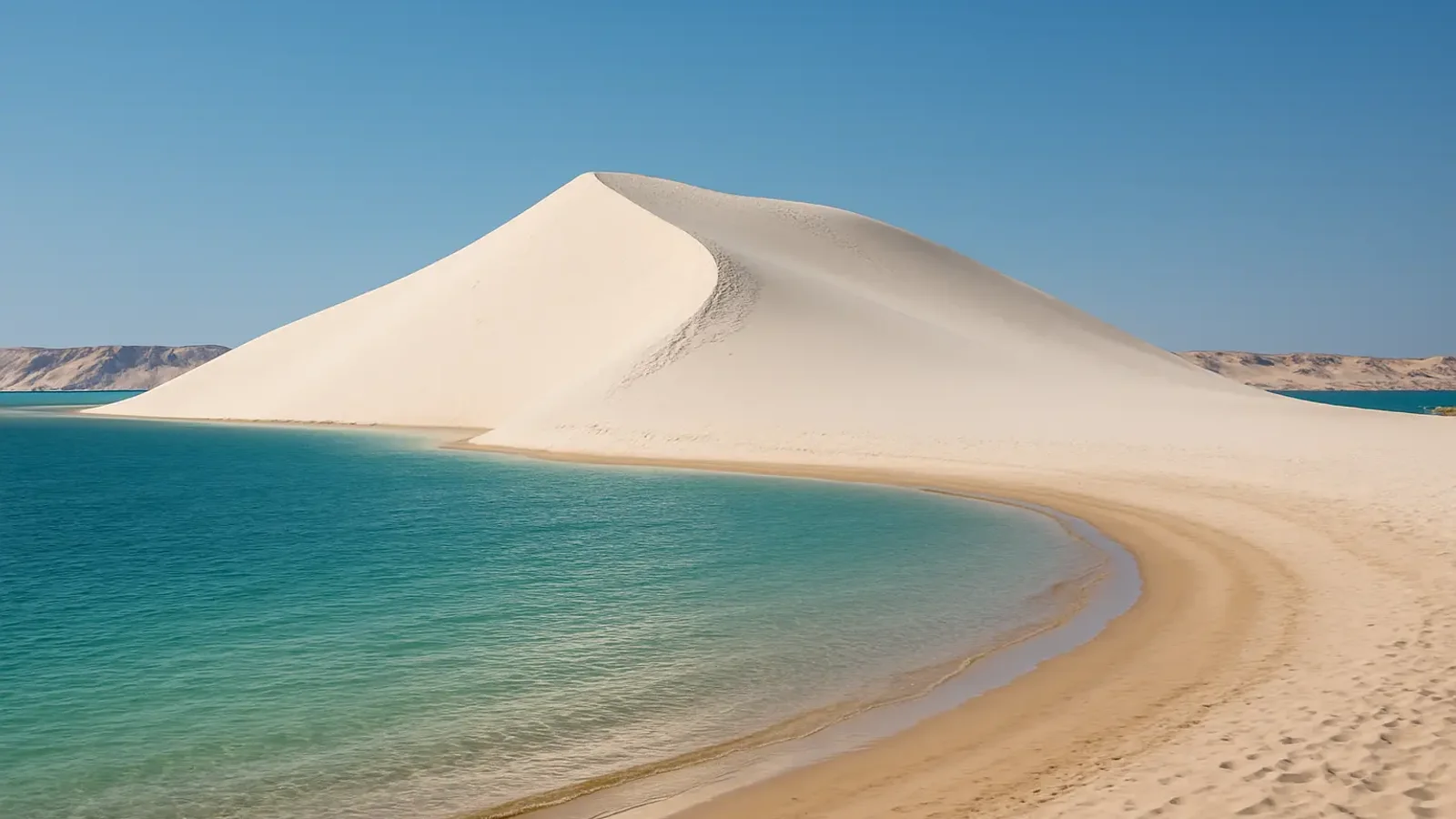 La Dune Blanche entourée par les eaux turquoise de la lagune de Dakhla
